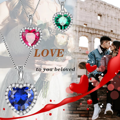 May Birthstone Necklace Women Green Heart Necklace Emerald Crystal CZ 925 Sterling Silver Pendant Jewelry Birthday Mother'S Day Gift Juwaliy