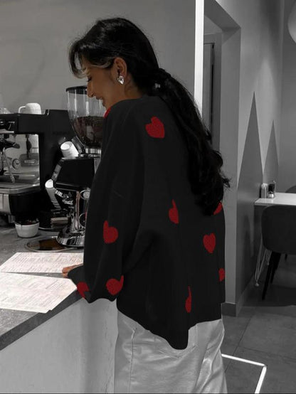 Printed Heart Knitted Sweater