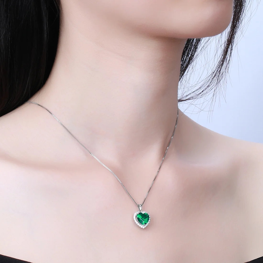 May Birthstone Necklace Women Green Heart Necklace Emerald Crystal CZ 925 Sterling Silver Pendant Jewelry Birthday Mother'S Day Gift Juwaliy