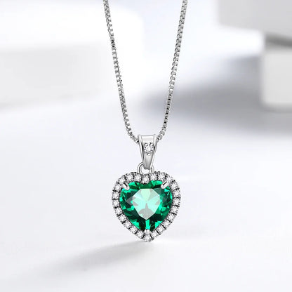 May Birthstone Necklace Women Green Heart Necklace Emerald Crystal CZ 925 Sterling Silver Pendant Jewelry Birthday Mother'S Day Gift Juwaliy