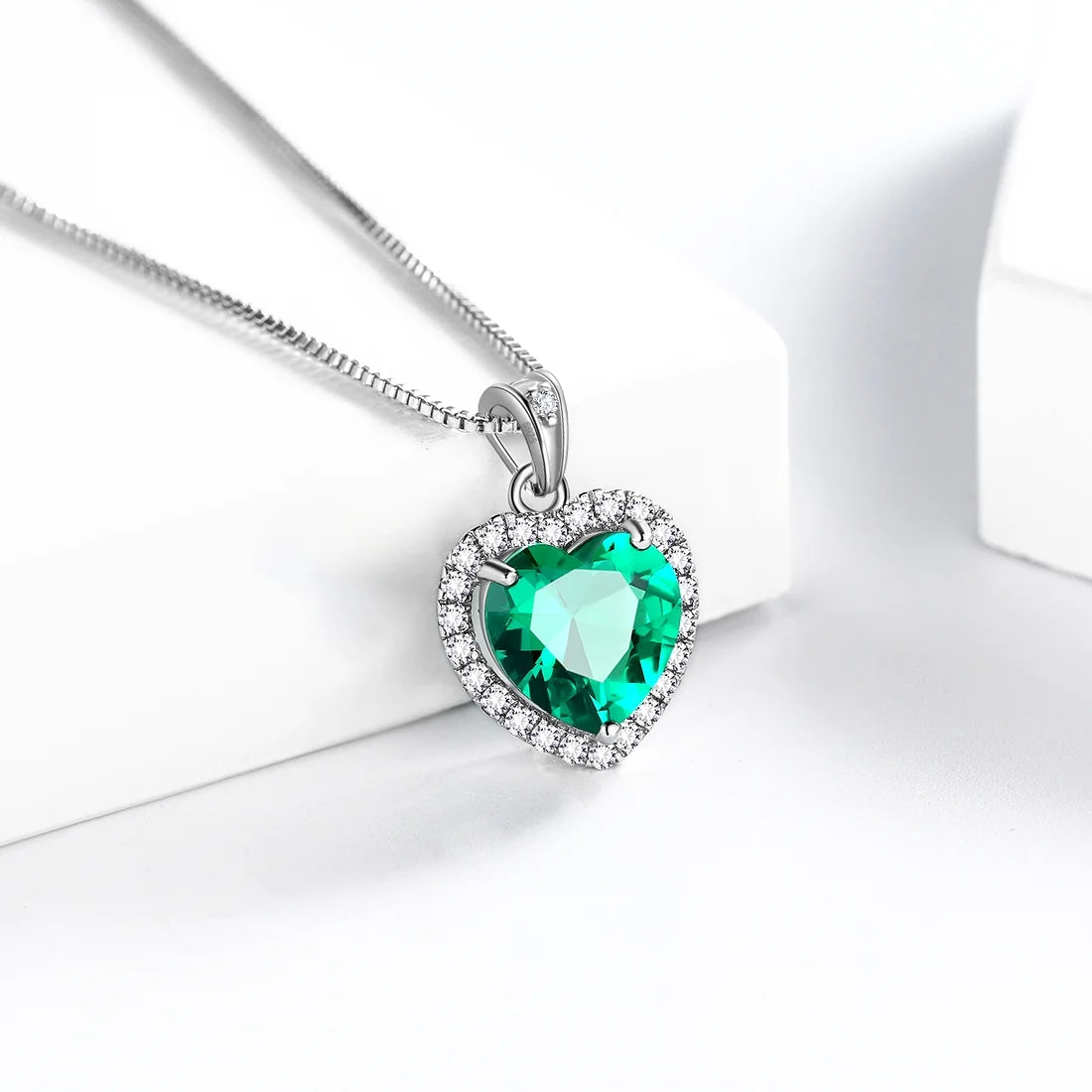 May Birthstone Necklace Women Green Heart Necklace Emerald Crystal CZ 925 Sterling Silver Pendant Jewelry Birthday Mother'S Day Gift Juwaliy